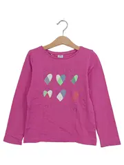 Vorschaubild 1 von Mädchen Langarmshirt Gr. 116 Pink mit Herz-Applikationen Casual