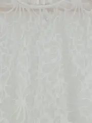 Vorschaubild 2 von Damen Bluse Weiß Strukturmuster Langarm Spitze Gr. 40 L Alltag