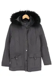 Vorschaubild 1 von Damen Leichte Jacke Gr. 36/S Grau Steppjacke Kapuze Fell