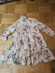 Vorschaubild 2 von Sommerkleid Blumenmuster Rüschen Langarm Beige Gr. XS 34