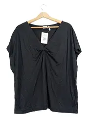 Vorschaubild 1 von Damen Top Kurzarm Lyocell Uni Raffungen Schwarz Gr. 44/XXL