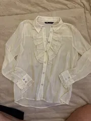 Vorschaubild 2 von Damen Bluse Gr. 38/M Rüschen Glitzerstreifen Weiß Festlich Elegant