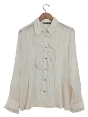 Vorschaubild 1 von Damen Bluse Gr. 38/M Rüschen Glitzerstreifen Weiß Festlich Elegant