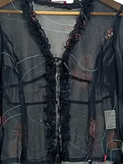 Vorschaubild 2 von EDC Damen Bluse Schwarz Grafisch Muster Langarm Seide XS