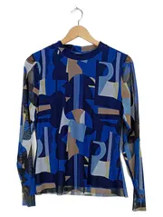 Vorschaubild 1 von Damen Langarmshirt Mesh Abstraktes Muster Gr. 38 Blau