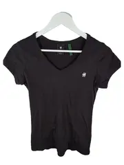 Vorschaubild 1 von Damen T-Shirt V-Ausschnitt Schwarz Logo Basic Gr. S