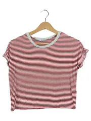 Vorschaubild 1 von Damen T-Shirt Gr. 40/L Rot Gestreift Kurzarm Baumwolle Freizeit
