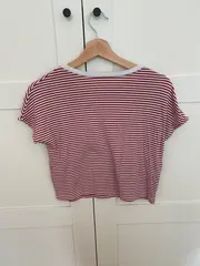 Vorschaubild 2 von Damen T-Shirt Gr. 40/L Rot Gestreift Kurzarm Baumwolle Freizeit