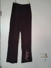 Vorschaubild 4 von Kikstar Stoffhose Mädchen Gr. 164 Braun Blumen Stickerei Baumwolle