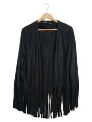 Vorschaubild 1 von Damen Fransen Jacke Cardigan Wildlederoptik Schwarz Gr. M Boho