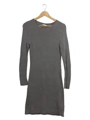 Vorschaubild 1 von Strickkleid Damen Wolle Midikleid Rippstrick Grau Gr. 34/XS