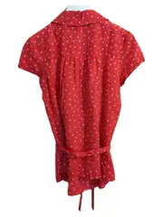 Vorschaubild 2 von Damen Bluse Rot Gepunktet Kurzarm Gr. M 38 Baumwolle