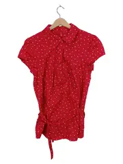 Vorschaubild 1 von Damen Bluse Rot Gepunktet Kurzarm Gr. M 38 Baumwolle