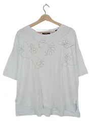 Vorschaubild 1 von Damen T-Shirt Gr. XL Weiß Floralmuster Stickerei Kurzarm Baumwolle
