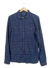 Vorschaubild 1 von Herren Flanellhemd Kariert Blau Western-Style Gr. 42/XL