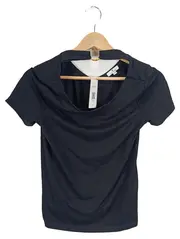 Vorschaubild 1 von Damen T-Shirt Elegant Schwarz Uni Kurzarm Gr. XS 34 Cut-Outs