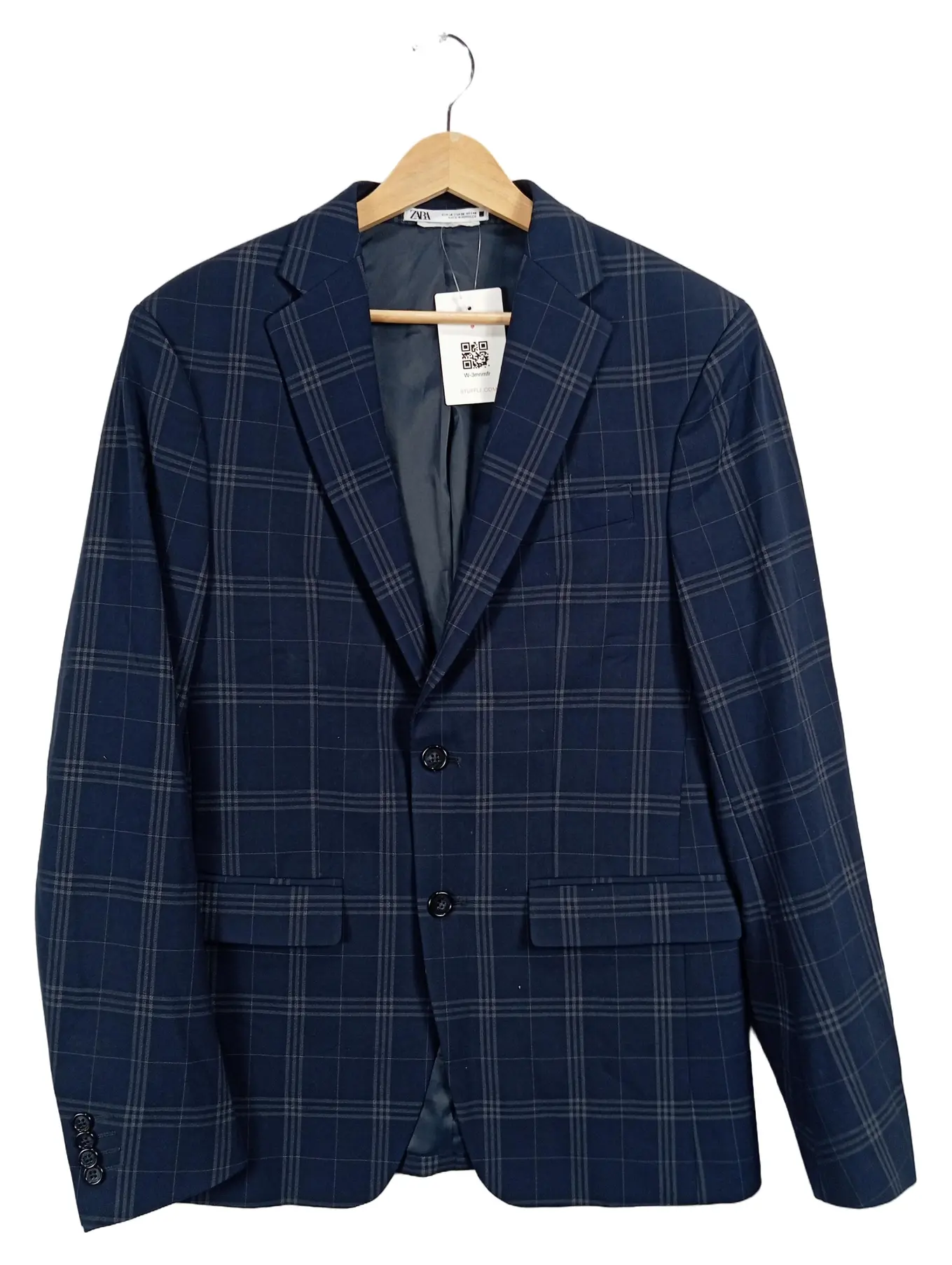 ZARA Herren Sakko Business Kariert Blau Gr. 48 M Blazer Jacke