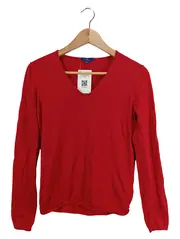 Vorschaubild 1 von Damen Pullover V-Ausschnitt Rot Gr. M Baumwolle Langarm Basic