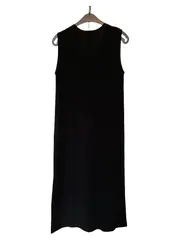 Vorschaubild 2 von Strickkleid Damen Schwarz Gr. 40 Viskose Ärmellos V-Ausschnitt Basic