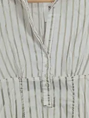 Vorschaubild 3 von Hemdblusenkleid Damen Weiß Gestreift Baumwolle Minikleid Gr. 36 S