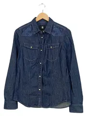 Vorschaubild 1 von Damen Jeanshemd Hemdbluse Blau Stickerei Gr. S 36