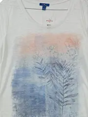 Vorschaubild 2 von Damen T-Shirt Gr. L Weiß Blumen Print Strass Casual