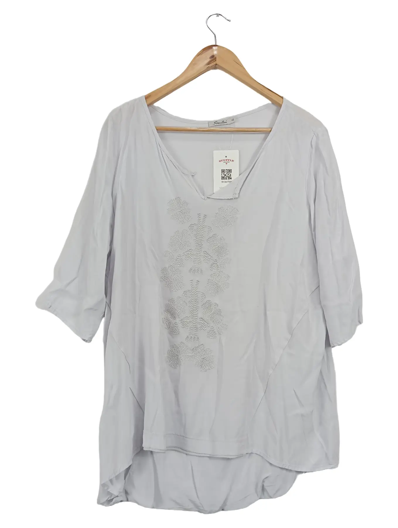 SIMCLARI Damen Bluse Einheitsgröße Grau mit Stickerei 3/4-Arm