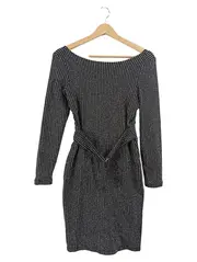 Vorschaubild 1 von Damen Kleid Langarm Gestreift Metallic Gürtel XS schwarz