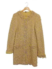 Vorschaubild 2 von Strickjacke Damen Tweed Bouclé Gelb Gr. M/38 Wolle Alpaka