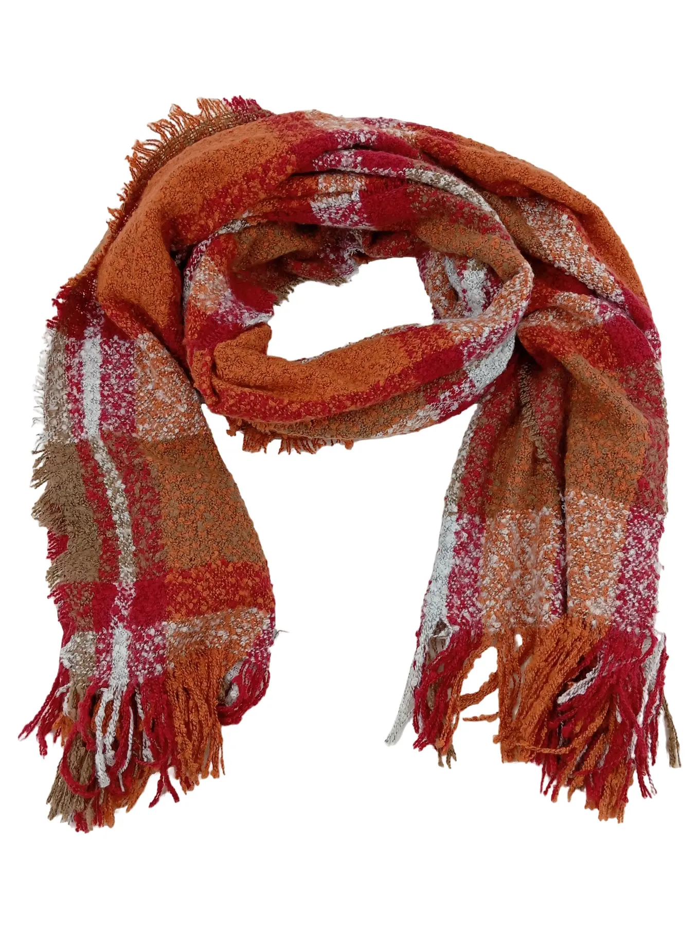 S.OLIVER Damen Schal kariert Mehrfarbig Rot Orange Braun 200x70 cm Casual