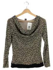 Vorschaubild 1 von Damen Langarmshirt Leo-Muster Wasserfall-Ausschnitt Gr. 36 S Grau