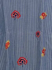 Vorschaubild 3 von EDC Damen T-Shirt Gr. 38/M Blau Gestreift mit Blumenstickerei Casual