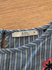 Vorschaubild 4 von EDC Damen T-Shirt Gr. 38/M Blau Gestreift mit Blumenstickerei Casual