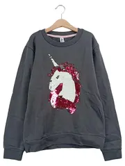 Vorschaubild 1 von Mädchen Pullover Sweatshirt Grau Gr. 158 Einhorn Wendepailletten