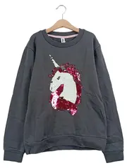 Vorschaubild 2 von Mädchen Pullover Sweatshirt Grau Gr. 158 Einhorn Wendepailletten