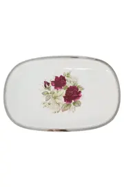 Vorschaubild 1 von Servierplatte Porzellan Weiß Rosen Dekor Silberrand Vintage Elegant