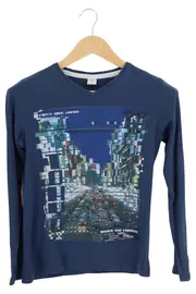 Vorschaubild 1 von Kinder Langarmshirt Gr. 164 Blau Casual Urban mit Stadt Motiv