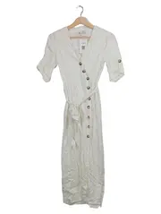 Vorschaubild 1 von Damen Blusenkleid Gr. 34/XS Weiß Elegant Baumwolle Midi