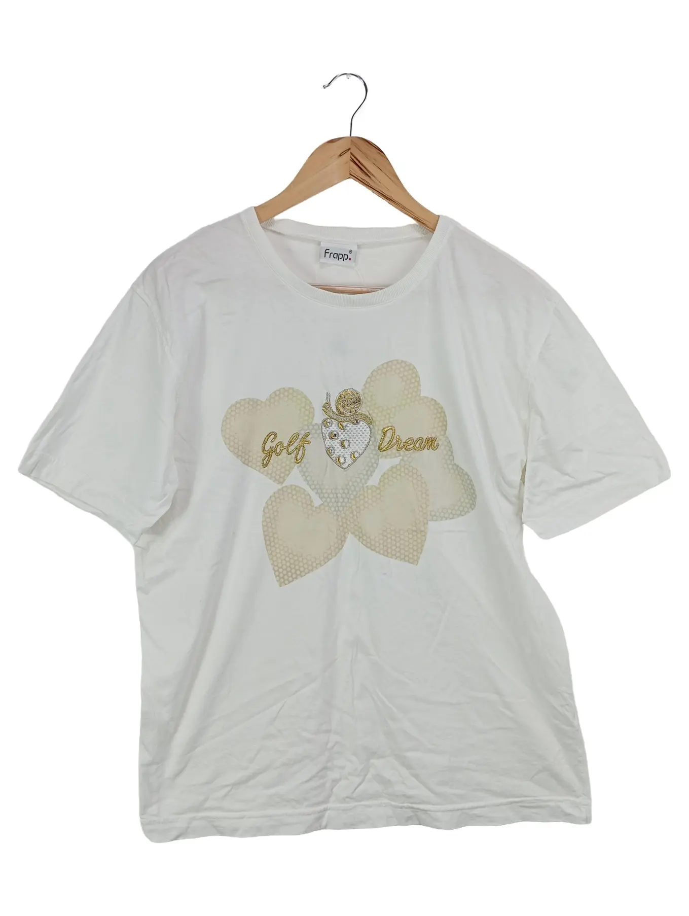 FRAPP Damen T-Shirt Gr. 40/M Weiß Casual Basic Herz Golf Dream Print