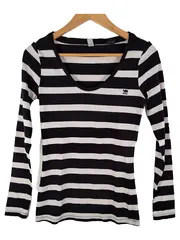 Vorschaubild 1 von Damen Langarmshirt Gr. M Schwarz Weiß Gestreift Maritim
