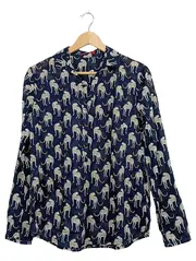 Vorschaubild 3 von Bluse Damen Gr. 38 Blau Geparden Animal Print Langarm Baumwolle