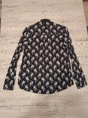 Vorschaubild 2 von Bluse Damen Gr. 38 Blau Geparden Animal Print Langarm Baumwolle