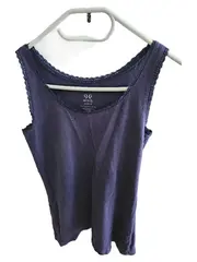 Vorschaubild 1 von Damen Unterhemd Top Blau Gr. M Spitze Rippstrick