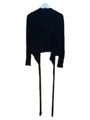 Vorschaubild 3 von Damen Strickjacke Wickeljacke Schwarz Gr. L Bindeverschluss