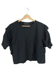 Vorschaubild 1 von Damen Shirt Rüschen Cropped Top Schwarz Gr. S Kurzarm