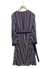 Vorschaubild 2 von Damen Wickelkleid Gr. 36/S Blau Gestreift Langarm Bindegürtel