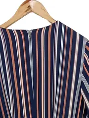 Vorschaubild 5 von Damen Wickelkleid Gr. 36/S Blau Gestreift Langarm Bindegürtel