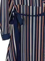 Vorschaubild 4 von Damen Wickelkleid Gr. 36/S Blau Gestreift Langarm Bindegürtel