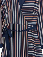 Vorschaubild 3 von Damen Wickelkleid Gr. 36/S Blau Gestreift Langarm Bindegürtel