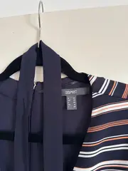 Vorschaubild 6 von Damen Wickelkleid Gr. 36/S Blau Gestreift Langarm Bindegürtel